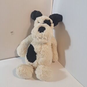 Jellycat Bashful Black & White Puppy Dog Plush Eye Spot Patch Stuffed Ivory